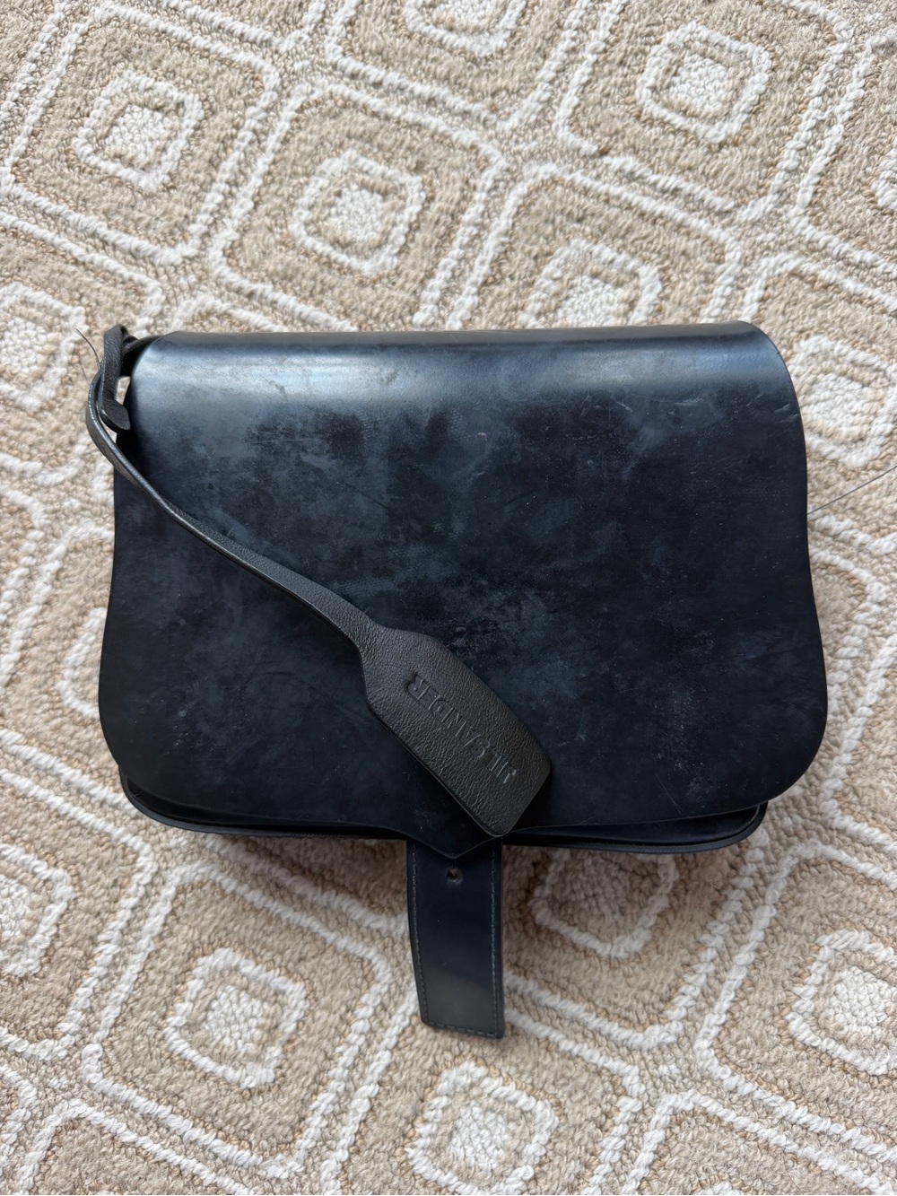 Jil Sander - Black Patent Leather shoulder bag.